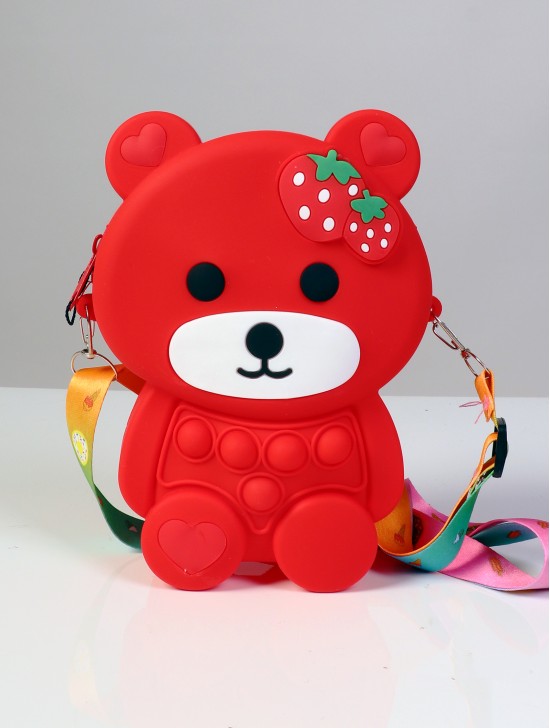 Kids POP-IT Teddy Bear Silicon  Crossbody Purse w/Zipper Closure